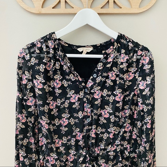 Rebecca Taylor Floral Print Blouse Black Sz 2 - Picture 10 of 10